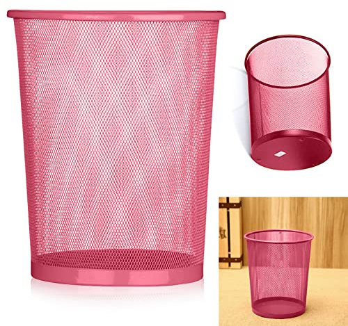 ARA CHOICE Colourful Metal Mesh Waste Bin Rubbish Paper Net Basket Home Office Durable and easy to use Recycling Bin for Bedrooms Multi Colour. (Rose Red)
