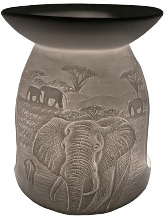 Cello Tealight Wax Melt & Oil Burner, Elephant, Stunning Porcelain Decor. Use as Burners or Essential Burner and Magically Fragrance Your Room. Elephant Ornament Gifts, White