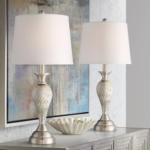 Arden 25 High Table Lamps Set of 2 Silver Column with Smart Sockets Glass