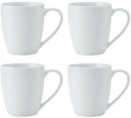 MIKASA Chalk Porzellanbecher, 4er-Set weiße Becher für Tee und Kaffee, 380ml, spülmaschinen- und mikrowellenfest