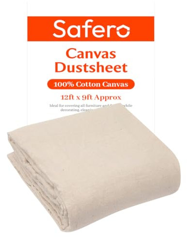 Heavy Duty Canvas Dust Sheets for Decorating & Painting Sized 12ft x 9ft (3.6mx2.7m) Heavy Weight 2.5 KG Drop Cloth Paint Cover Sheets for Furniture, Floor, Staircase, Corridors, Reusable & Washable