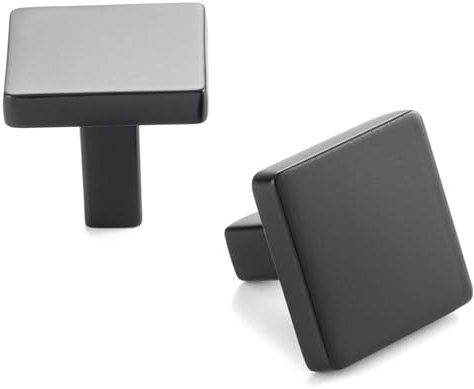 ASKANO Pack of 20, Black, Square Kitchen Cabinet Knob ZK2401 | Modern Pull Handle, Solid Hardware for Drawer, Dresser, Bathroom, Vanity, Furniture Door, Cupboard, Bedroom, Size: 1-1/8 Inch