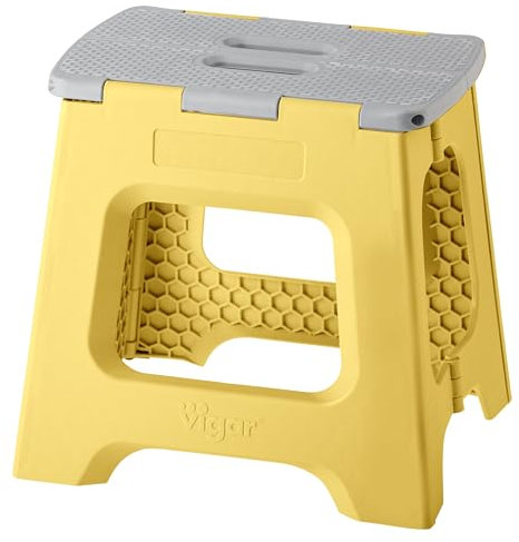 Vigar Sgabello Compatto Pieghevole, Sgabello da 32 cm per Adulti fino a 150 kg, Sgabello Leggero, Sgabello Pieghevole Antiscivolo, Giallo