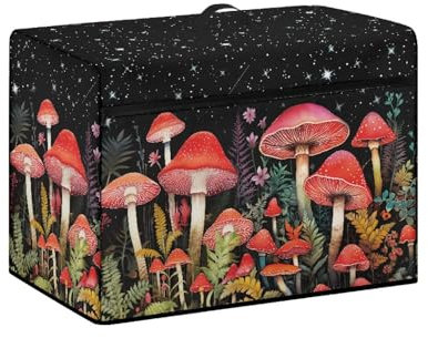 Goronwyfloyd Shiny Star Pilz- und Blumen-Nähmaschinen-Abdeckung mit Aufbewahrungstaschen, weißer Nähmaschinen-Staubschutz, kompatibel mit den meisten Standard-Singer- und Brother-Nähmaschinen