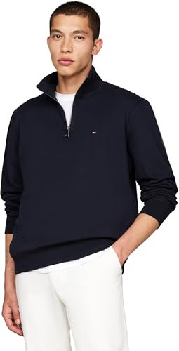 Tommy Hilfiger Herren Sweatshirt mit Reißverschluss Essential Fleece 1/4 Zip Mock-Rollkragen, Blau (Desert Sky), L
