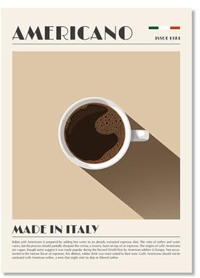 KUBAPIG Vintage-Kaffee-Drucke, Café, Latte, Espresso, Cappuccion, Americano, Café, Poster, Küchendekoration, Leinwand, Gemälde, Geschenk, Esszimmer, Dekor (Americano, 30,5 x 40,6 cm, ungerahmt)