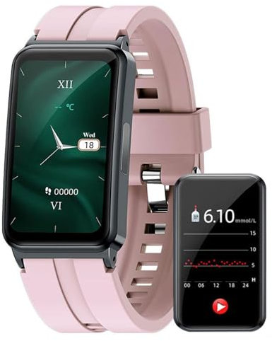 Non-invasive GLUOOSE Test Smart Watch For Man Women, ECG+PPG+HRV Monitoring Smartwatch, 24-hour Blood Pressure Detection Bracelet, Heart Rate/Body Temperature Meter Fitness Tracker(Color:Pink)