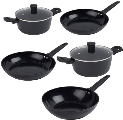 Russell Hobbs COMBO-9110 Verde Thermocollar Pot and Pan Set – 5 Piece Frying Pans & Stockpots, Healthy Ceramic Non-Stick Coating, PFAS-Free, Recycled Aluminium, Induction, Temperature Indicator