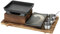 UGCER Japanisches BBQ-Grill-Set, tragbarer Alkohol-Grillherd mit antihaftbeschichteter Backform, Essteller, Gewürzbechern und Holzsockel für Yakiniku, Yakitori,B