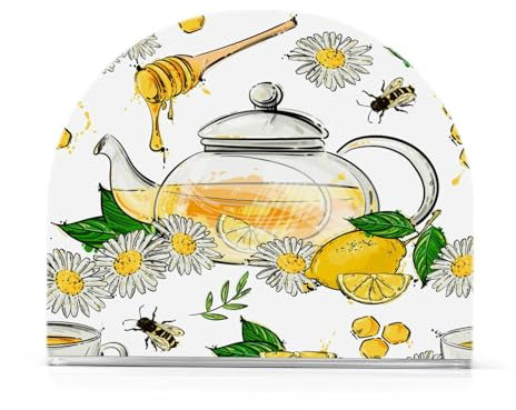 Napkin Holder Teapot Chamomile Honey and Lemon Table Paper Napkins Holder Acrylic Tissue Dispenser Kitchen Dining Room Party, 1 Pack