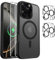 Magnetic Cover per iPhone 16 Pro Compatibile con 2 vetri temperati e 2 vetri per fotocamera, Translucent Matte Slim Back PC+TPU Bumper Shockproof - Nero