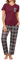 Crewhpo Pyjama Femme Été Coton Ensembles de Pyjama Femme à Col en V 2 Pièces Vêtements de Nuit Doux T-Shirt Manche Courte et Pantalon à Carreaux Vin Rouge L