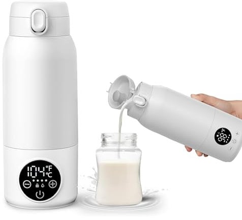 AILRINNI Portable Bottle Warmer on The Go for Baby, Dual Heating Modes for Breasmilk & Formula, Travel Bottle Warmer On-The-Go, 5-Temp Control, 500 ml Large Capacity to Meet All-Day Needs