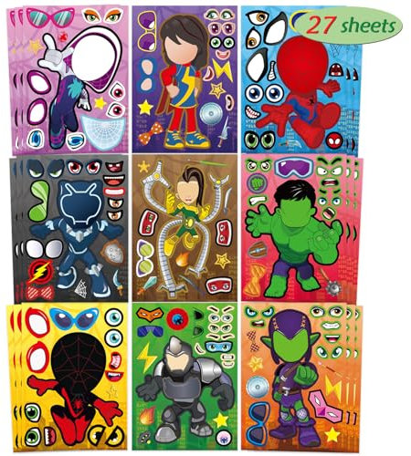 27 pcs Spide Aufkleber, Helden DIY Gesichts-Sticker Geschenkset für Kinder, Anime Party Mitgebsel Goodie-Bag-Füllungen, Spide Sticker für Laptop Motorrad Scrapbook Skateboard Party