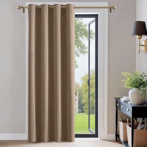 PONY DANCE Türvorhang Hitzeschutz Verdunkelungsvorhang Wohnzimmer | 1 Stück H200 x B140 cm, Cappuccino, Sichtschutz, UV-Schutz, Blickdicht, für Schlafzimmer, Ösenschal, Gardinen Blickdicht