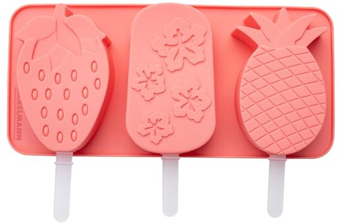 Fackelmann Eisformer 3er-Set Obst – Aus Silikon und PP, 21,5 x 13,5 cm in Rosa & Transparent, leichtes Entformen, Temperaturbeständig von -40°C bis +230°C, Spülmaschinengeeignet