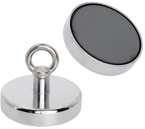 Ferrite Marine Recovery and River Fishing Magnet with Eyebolt for Magnet Fishing, Recovery, Retrieval and Treasure Hunting - 125mm dia x 100mm tall - 130kg Pull