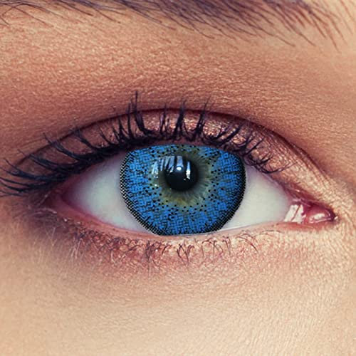 DESIGNLENSES blaue Kontaktlinsen, 1 Paar/ 2 St. mit Stärke natürlich wirkende Monatslinsen, gut deckende Farbe + Aufbewahrungsbehälter Natural Aqua -3,75