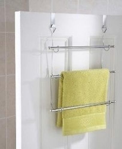 3 Tier Over Door Towel Rail Rack Chrome Hanger Holder Bathroom Organizer Storage by E Trade