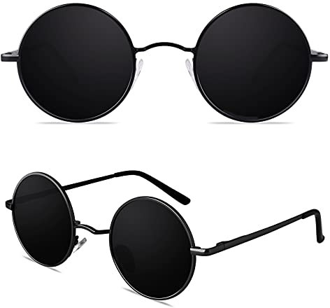 CGID Retro Sonnenbrille Herren Damen Rund Hippie Polarisiert UV400 Schutz Metallrahmen mit Lederetui