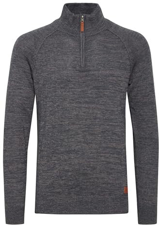 BLEND Danovan Men's Jumper Knit Pullover with Button Border/Half-Zip with Funnel Neck with Zipper, Size:M, Colour:Ensign Blue (70260)