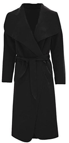 66 Fashion District Women Italian Long Duster Jacket Ladies French Belted Trench Waterfall Coat 8-14 (UK 16, Black)