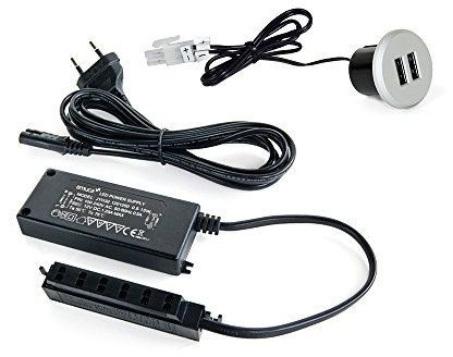 Emuca - Cargador USB universal multipuerto, tipo-A, color gris metalizado, para encastrar en mueble