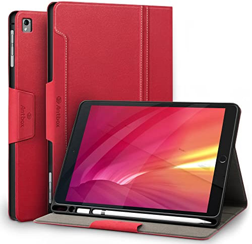 Antbox Coque pour iPad 9,7 Pouces (6e/5e Génération) /iPad Pro 9,7 Pouces/iPad Air 2e/1e Génération, Étui de Protection avec Porte-Stylet, Fonction Veille/Réveille Automatique (Rouge)