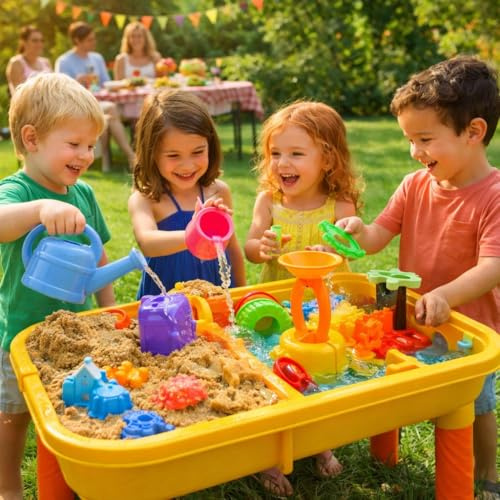 DRULINE- Sand und Wasser Spieltisch. 67 x 42 x 39 cm Sandkastentisch. Kinder Sandspielzeug. Wassertisch mit Strandspielzeug. Ab 3 Jahren.