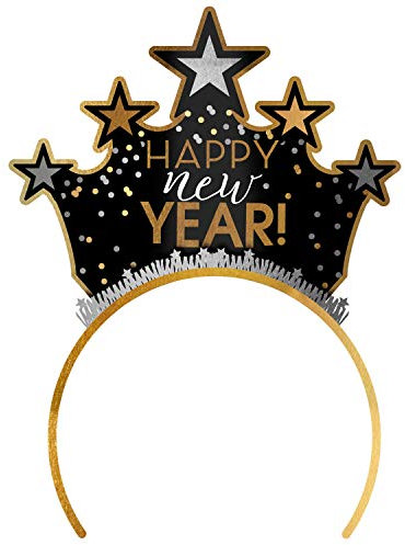 Amscan 250854 - Tiara Happy New Year, Mehrfarbig, Haarreif mit Sternen, Unisex, Neujahr, Silvester, Jahreswechsel, Party