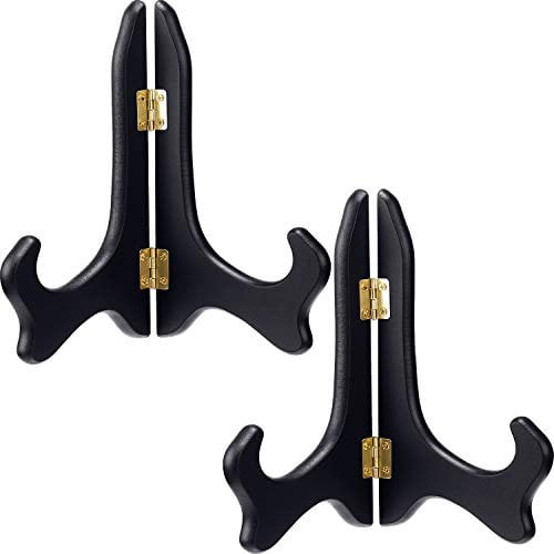 Tatuo 2 Packs Black Wooden Display Stand Plate Holder Easels (8 Inch)