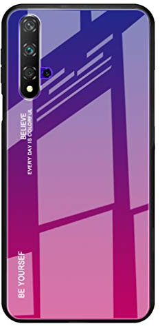 HAOYE Cover per Huawei nova 5T Cover, Custodia in Vetro a Colori Sfumato, Vetro Temperato Antigraffio Back Cover + Bordo in Silicone Morbido TPU Protettiva Case Cover(4)