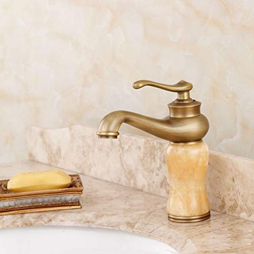 YHSGY Waschtischarmaturen Alle Kupfer Natürlichen Jade Antiken Heißen Und Kalten Wasserhahn Retro Gebürstet Unter Aufsatzbecken Marmorbecken Wasserhahn
