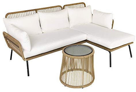 Outsunny Salon de Jardin extérieur d'angle moduable 4 Places en résine tressée canapé de Jardin extérieur avec Table Basse Coussins Grand Confort Inclus crème