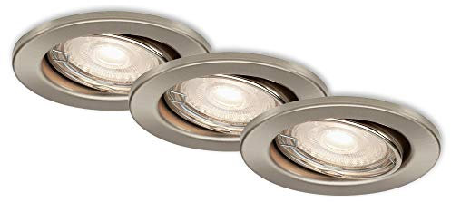 BRILONER Leuchten - LED Einbauleuchten, 3er Set Deckenlampen, LED-Modul schwenkbar, je 5 Watt, je 400 Lumen, 3.000 Kelvin, IP23, Matt-Nickel, 86x70mm (DxH), 7147-032
