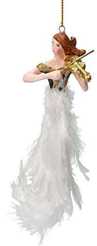 ecosoul Christbaumschmuck Figur Engel mit Geige und Federkleid schwarz-Gold-weiß Anhänger Weihnachten Baumschmuck 16cm 1 Stück