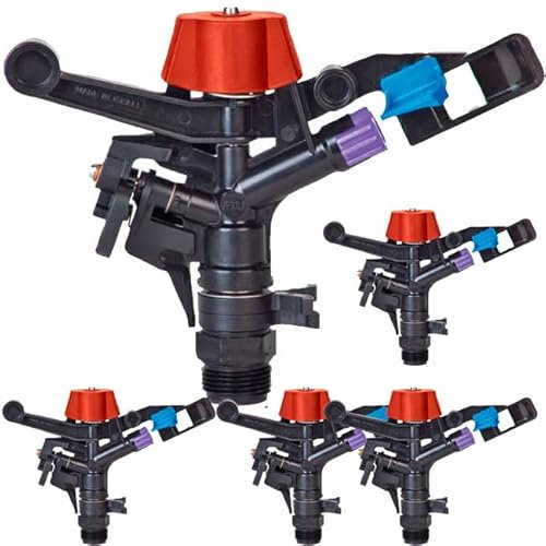 Suinga Pack 5 Aspersor de riego Agricola 3/4'' | Aspersor Antiheladas | Aspersores cesped 13 a 18 m | Aspersor Jardin Ajustable 0 a 360º, Negro