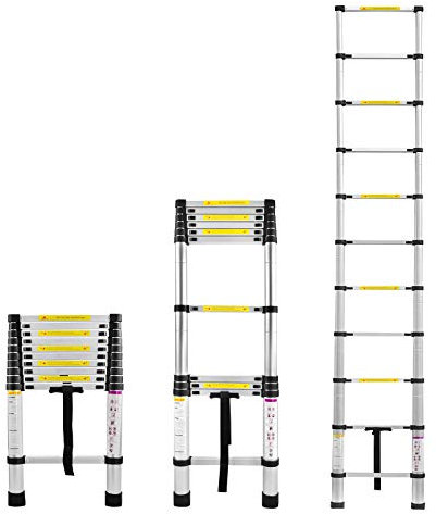 YUENFONG 3.2m Teleskopleiter Alu klappleiter Ausziehleiter Multifunktionsleiter, Mehrzweckleiter Faltbar Stehleiter Schiebeleiter, max 150 kg Belastbarkeit