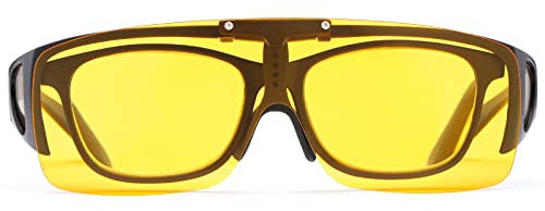 Nachtsicht-Fahrerbrille, blendfrei, passt über normale Korrektionsbrille mit hochklappbarer, polarisierter Linse, Sonnenbrille, umlaufende UV-Schutzbrille, rechteckige Brille für Damen und Herren