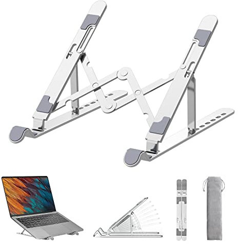 Skaaisont Soporte Portatil Mesa Elevador Portatil Laptop 7 Niveles Ajustable Ordenador Portátil Soporte PC para MacBook Air DELL HP Lenovo ABS+Silicona Antideslizante+Aleación de Aluminio,Plateado