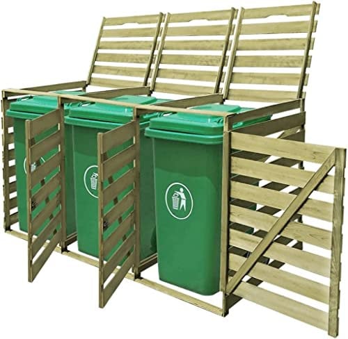 KOIECETA Kiefernholz Imprägniert Mülltonnenbox 3 Tonnen Mülltonnenverkleidung Mülltonnenschrank Verkleidung Aufbewahrungsbox Holz Garten Müllbox 240 L Gerätebox
