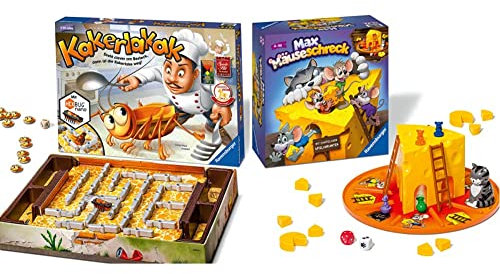 Ravensburger 22212 - Kakerlakak - Kinderspiel mit elektronischer Kakerlake für Groß und Klein & Kinderspiele 24562 - Max Mäuseschreck - Würfel-Laufspiel für 2 bis 4 Spieler ab 4 Jahren