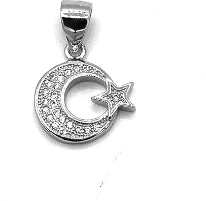 925 Sterling Silber Anhänger Ay Yildiz Türkei Flagge Tükiye Bayrak rhodiniert mit Zirkonia Steinen/Unisex / 60144