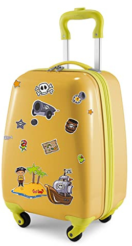 Hauptstadtkoffer - for Kids - Kindergepäck + Reflektierende Aufkleber Piraten, Kinderkoffer, Hartschalenkoffer, Reise Trolley für Kinder, Handgepäck, 24 Liter, Gelb