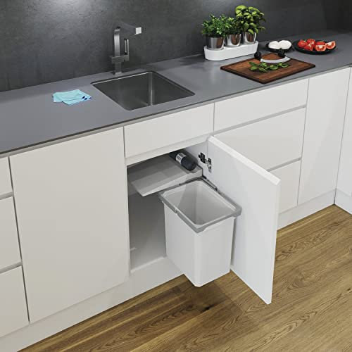 VAUTH-SAGEL Envi SingleEinbau Mülleimer 7l mit Deckel für Küchen Unterschrank, Abfalleimer für Drehtüren, 7 Liter Kunststoff hellgrau