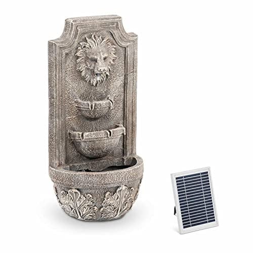 Hillvert HT-SF-120 Fontaine solaire de jardin à 3 niveaux avec éclairage LED, batterie au lithium, câble de 5 m, polyrésine, jeu d'eau