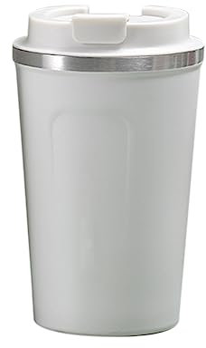 Aiweijia Travel Mug, 380ml Vacuum Insulated Coffee Cup, Reuseable Stainless Steel Water Bottle with Leakproof Lid for Hot and Cold Coffee Water and Tea White