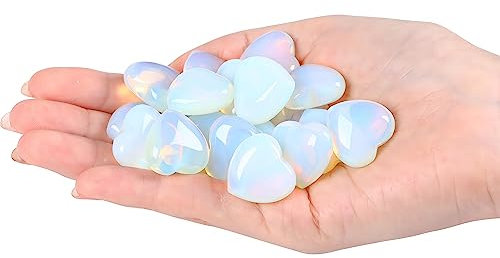 QINJIEJIE 20PCS Opal Natürlicher Edelsteine Kristalle Steine Herz Handschmeichler Stein Bunte Glückssteine Tasche Palm Daumen Edelsteine Chakra Reiki Steine Set Kristallsteine für Dekoration