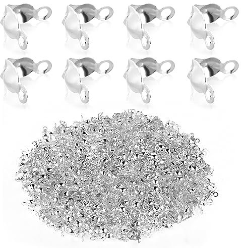 600stück Edelstahl Quetschperlen Verschluss, Perlenkappen Ketten Verschlüsse Silber 304 Edelstahl Schmuck Verschlüsse Clamshell Knot für Knoten und Schmuckherstellung Zubehör(0.31×0.15in) (Silber)