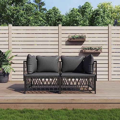 Homgoday Juego de salón de jardín de 2 piezas con cojines de acero antracita, salón de jardín, salón, tumbonas, sofá cama, muebles, para terraza, exterior, piscina o balcón